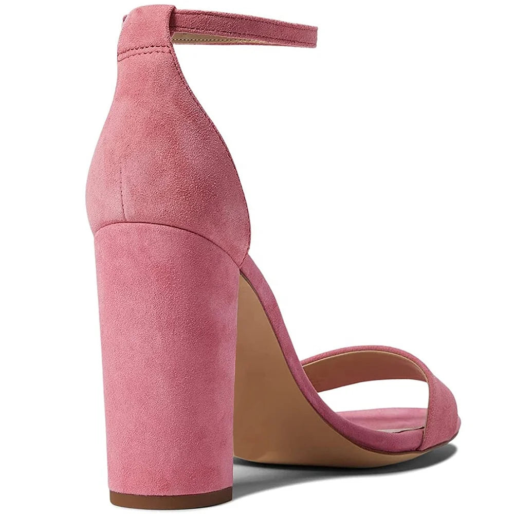 Elegant Faux Suede Chunky Heel Buckle Strap High Heels Wedding Shoes Party Women Sandals