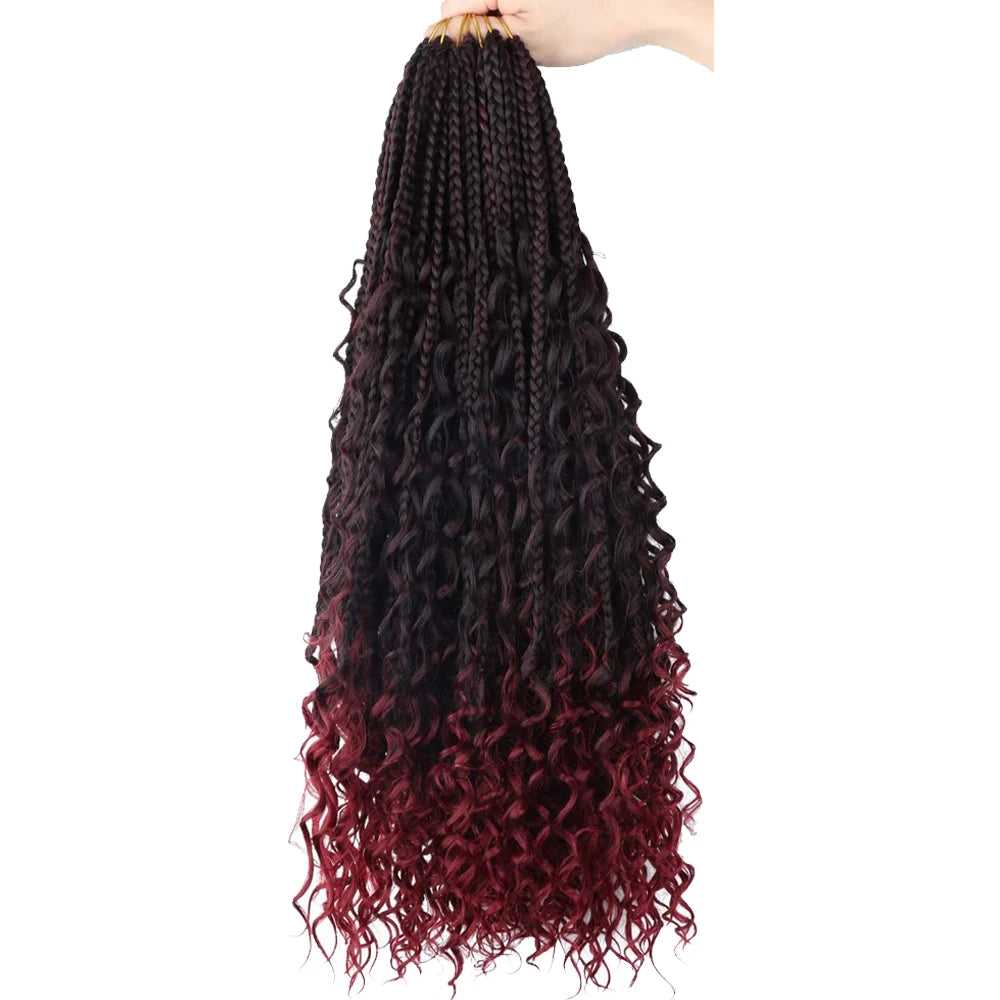 Crochet Box Braids With Curly Ends Ombre Brown Box Braid Crochet Hair Extension Messy Box Braids Synthetic Hair