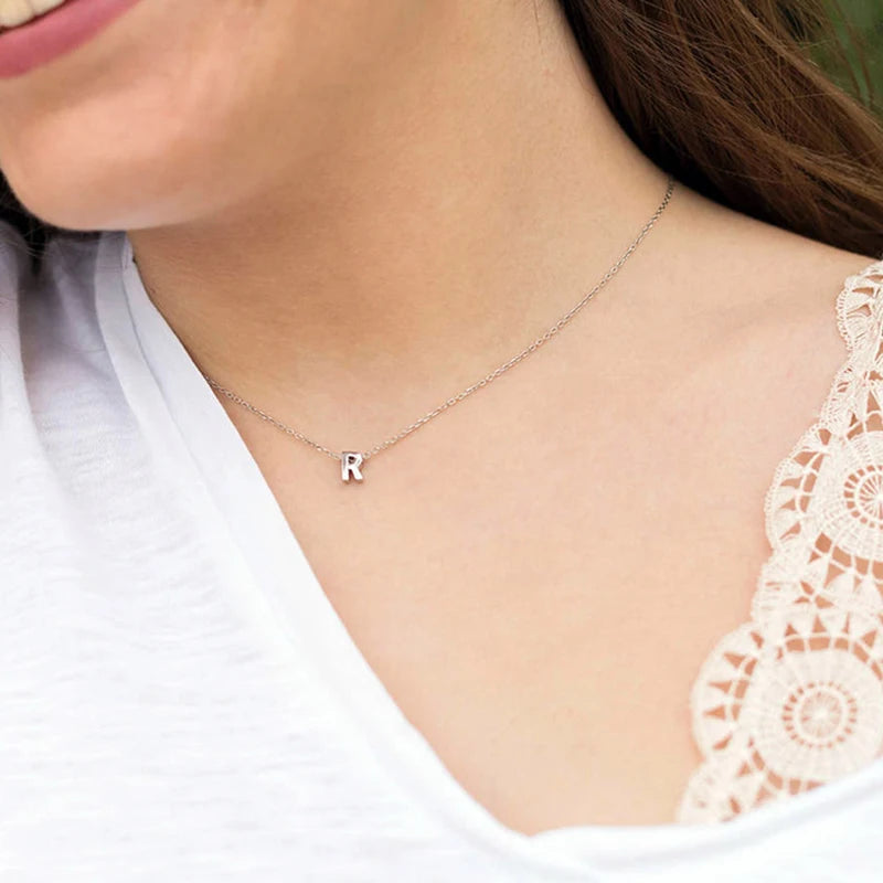 stainless steel Initial Necklace Gold Color Cut Letters Single Name Choker Necklace For Women Pendant Jewelry Gift dropshipping
