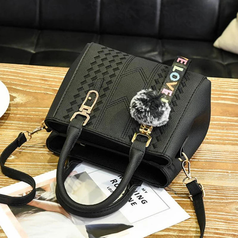 Yogodlns brand high quality thread hairball strap ladies totes shopping work flap women messenger shoulder crossbody handbag