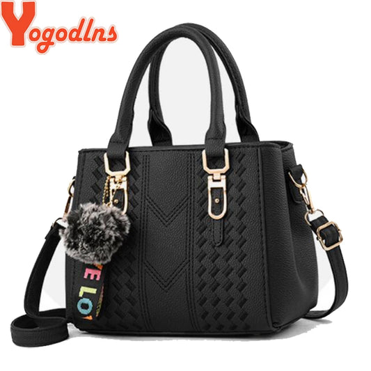 Yogodlns brand high quality thread hairball strap ladies totes shopping work flap women messenger shoulder crossbody handbag