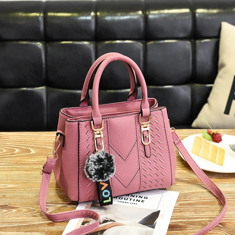 Yogodlns brand high quality thread hairball strap ladies totes shopping work flap women messenger shoulder crossbody handbag