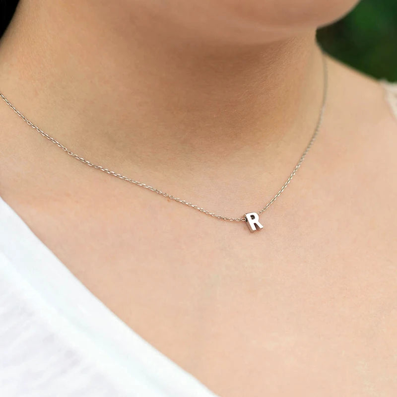 stainless steel Initial Necklace Gold Color Cut Letters Single Name Choker Necklace For Women Pendant Jewelry Gift dropshipping