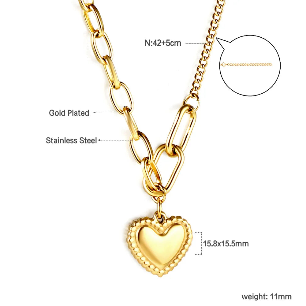 LUXUSTEEL New Stainless Steel Heart Pendant Necklace for Women Girls Temperament CZ Crystal Charm Choker Fashion Jewelry Gifts