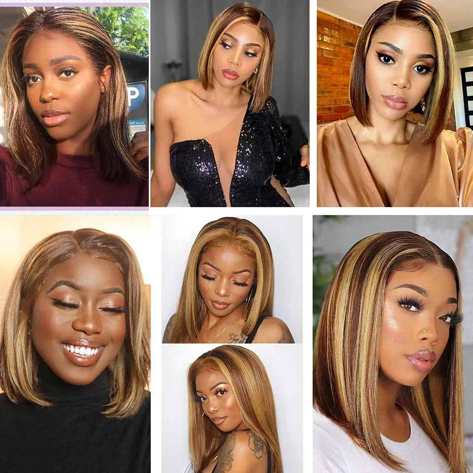 Straight Short Bob Wigs Human Hair 13x4 HD Lace Frontal Human Hair Wigs Glueless Bob wig 4x4 Lace Closure Wigs For Women 180%