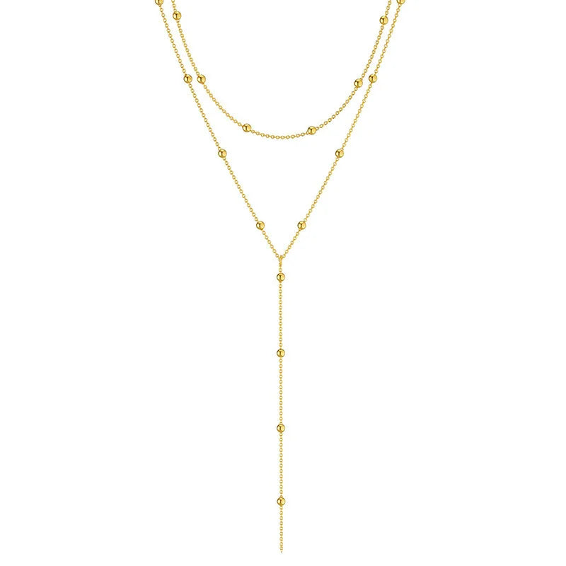 New Gold Color Lariat Layering Necklace for Women Double Laryered Long Chain Drop Pendant Choker Necklaces Fashion Gifts