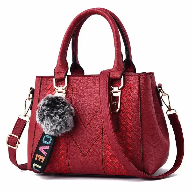 1PCS handbag Embroidery Messenger Bags Women Leather Handbags Bags for Women Sac a Main Ladies hair ball Hand Bag