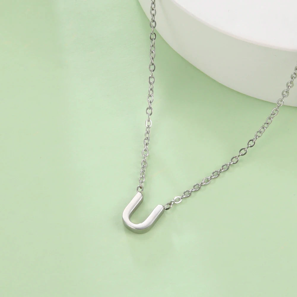 Skyrim Stainless Steel A-Z Initial Letter Necklace for Women Trend Minimalist Alphabet Choker Neck Chain Jewelry Birthday Gift