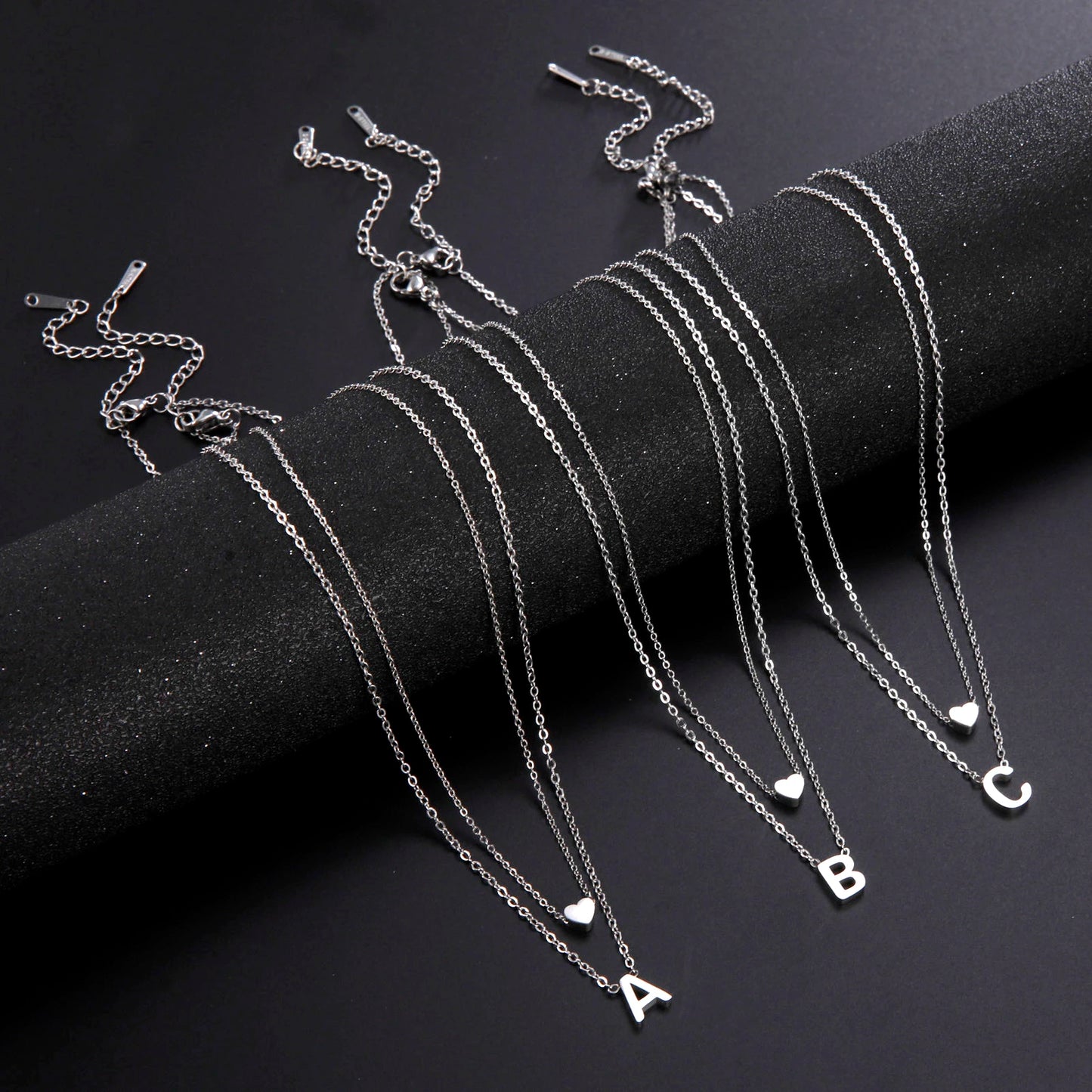 Amaxer Initial Letter Heart Pendant Double Layer Necklace For Women Girl A-Z Alphabet Stainless Steel Choker Collar Jewelry Gift