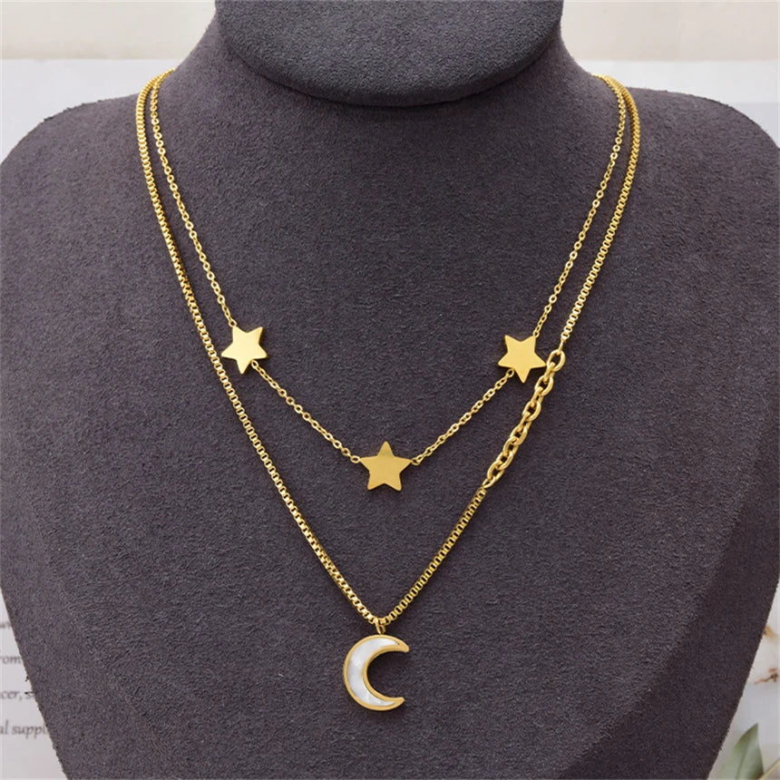 316L Stainless Steel 15 Multiple Different Styles Geometry Pendant Charm Chain Necklaces For Women Fashion Fine Jewelry Gifts