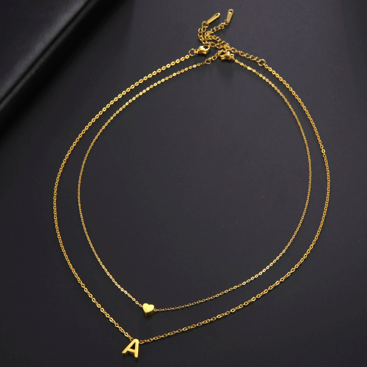Amaxer Initial Letter Heart Pendant Double Layer Necklace For Women Girl A-Z Alphabet Stainless Steel Choker Collar Jewelry Gift