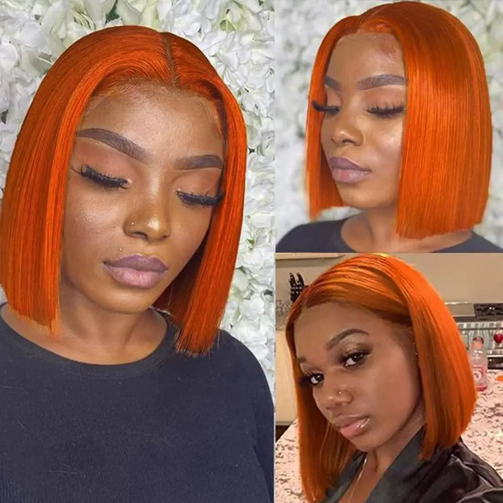 Short Highlight 4/30 350 Ginger Bob Wig Colored Lace Front Human Hair Wigs For Women 13x4 Bone Straight Lace Frontal Wig