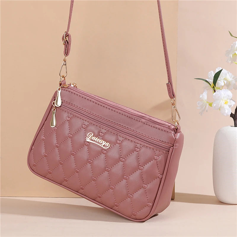 Women Embroidery Thread Small Purse and Handbag Fashion Large Capacity PU Leather Crossbody Bags Zipper New Fashion Shoulder Bag
