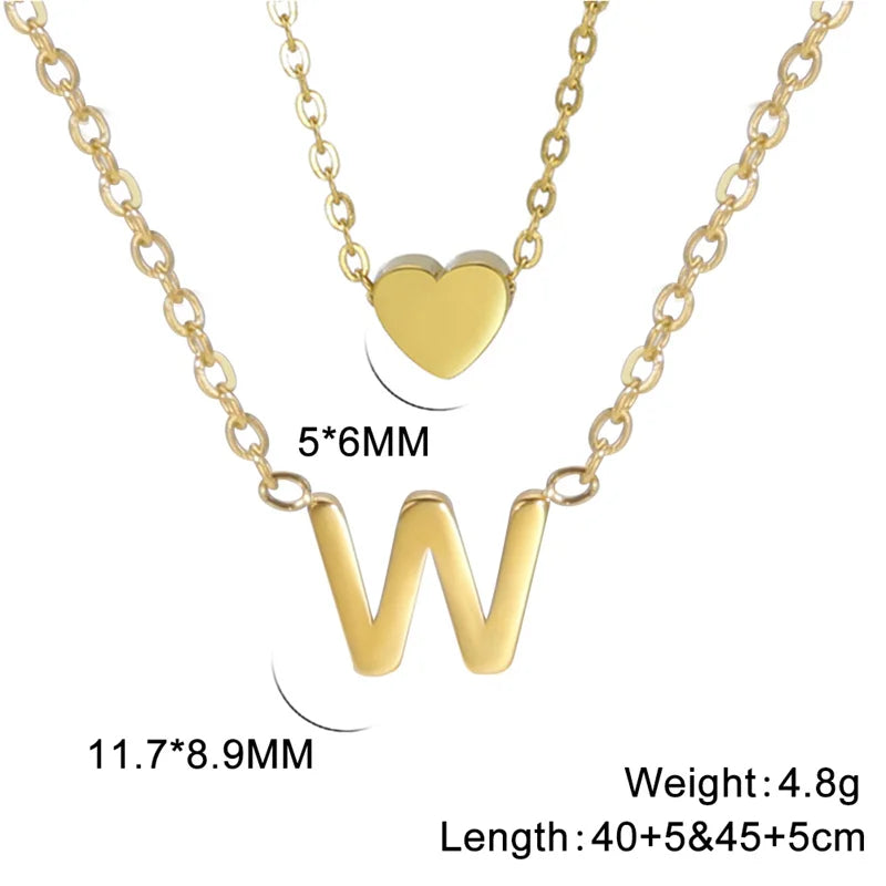 Fashion Tiny Heart Initial Necklace Gold Silver Color Multilayer Letter Choker Necklace For Women Charm Pendant Jewelry Gift