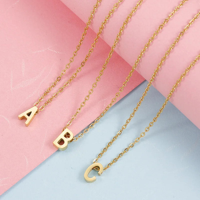 Fashion Tiny Trending Short Necklace Gold Steel Color Letter Name Choker Necklace For Women Pendant Jewelry Gifts