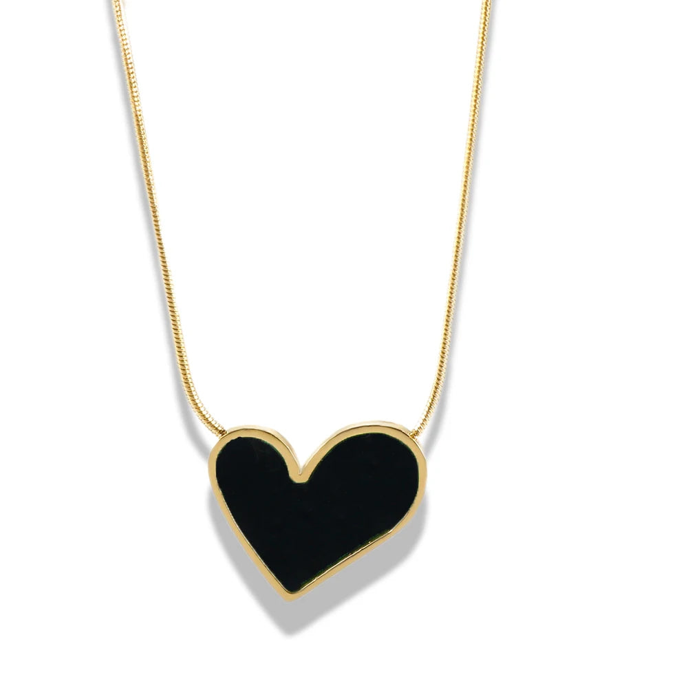 New Ins Simple Green Heart Pendant Love Necklace Beads Chain Titanium Steel Rice Necklace for Women Girls Trendy Party Jewelry