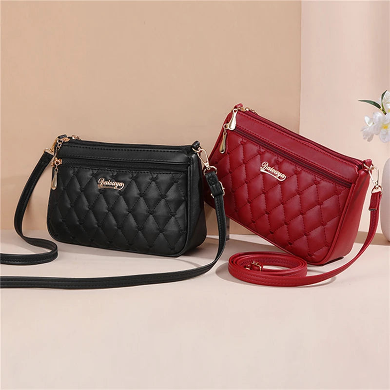 Women Embroidery Thread Small Purse and Handbag Fashion Large Capacity PU Leather Crossbody Bags Zipper New Fashion Shoulder Bag