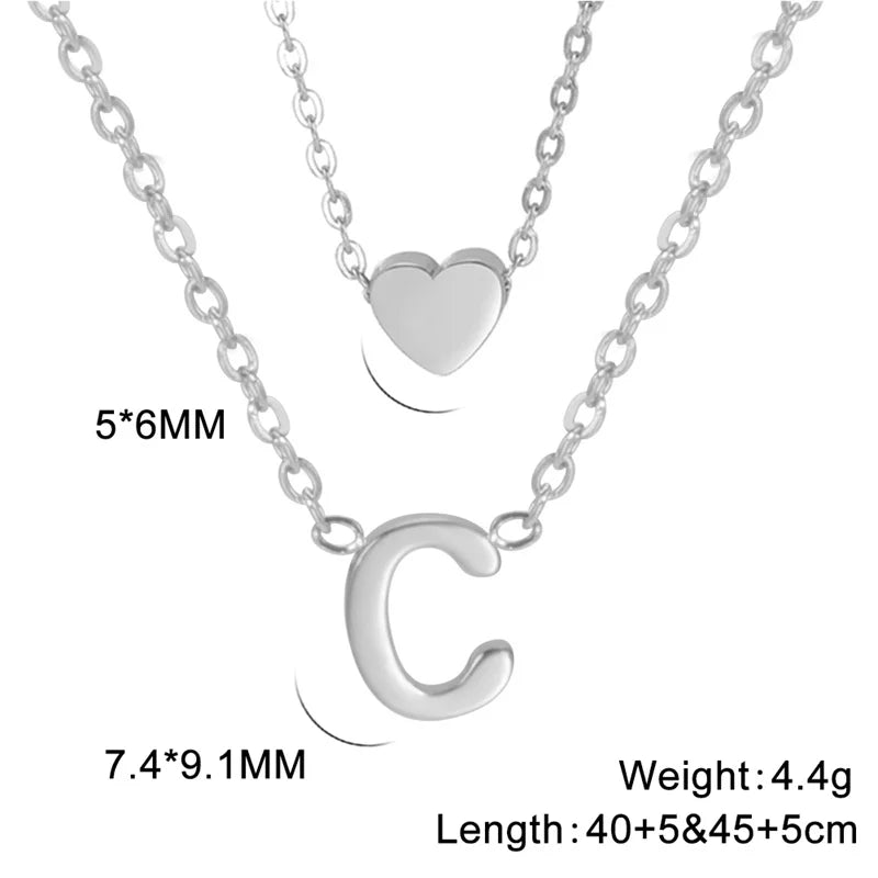 Fashion Tiny Heart Initial Necklace Gold Silver Color Multilayer Letter Choker Necklace For Women Charm Pendant Jewelry Gift