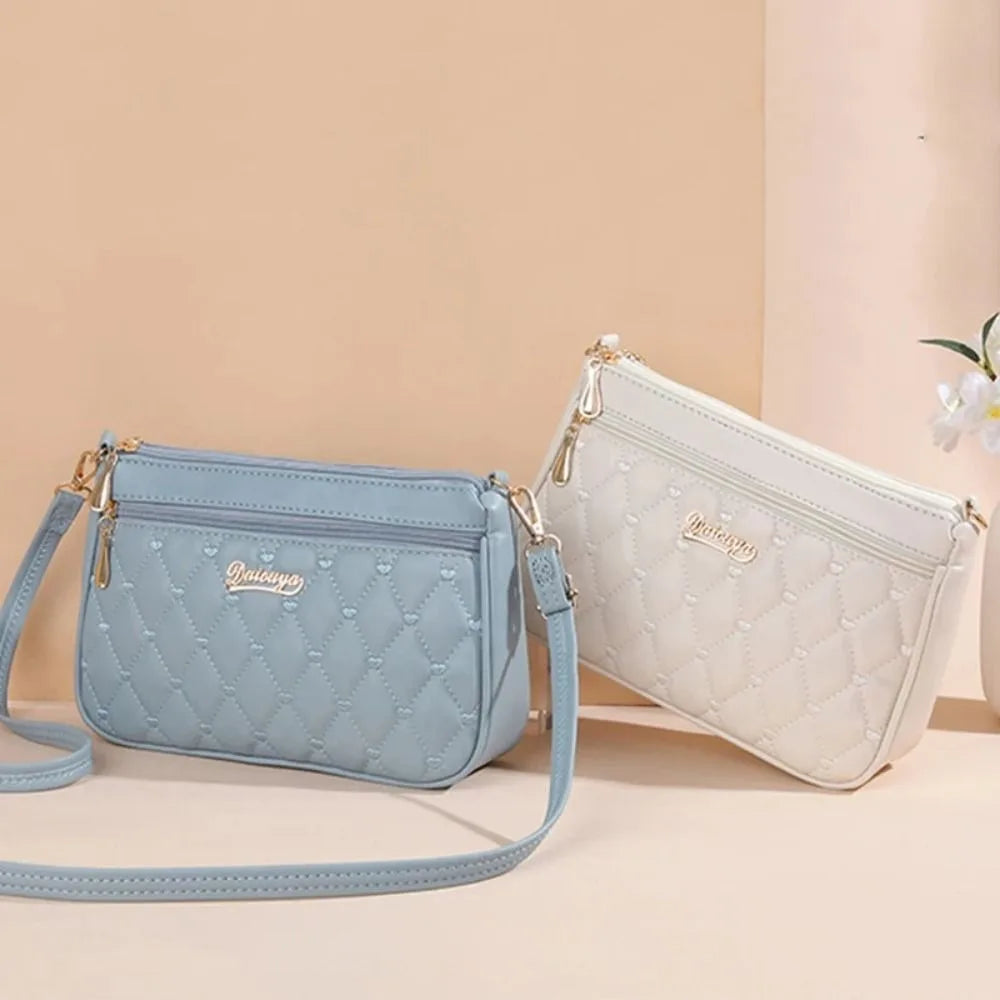 Fashion PU Leather Zipper New Fashion Shoulder Bag Crossbody Bags Women Embroidery Thread Small Purse and Handbags Ladies Bag