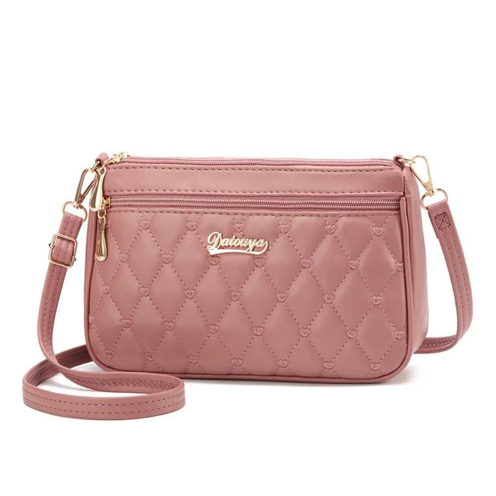 Fashion PU Leather Zipper New Fashion Shoulder Bag Crossbody Bags Women Embroidery Thread Small Purse and Handbags Ladies Bag