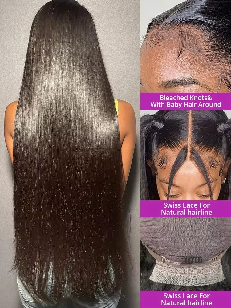 Black 30 40 Inch 13x4 13x6 HD Transparent Bone Straight Lace Front Wigs 5x5 Glueless Closure Human Hair Wigs For Women
