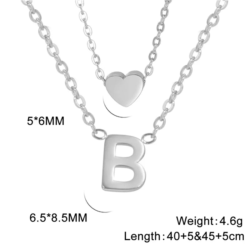 Fashion Tiny Heart Initial Necklace Gold Silver Color Multilayer Letter Choker Necklace For Women Charm Pendant Jewelry Gift