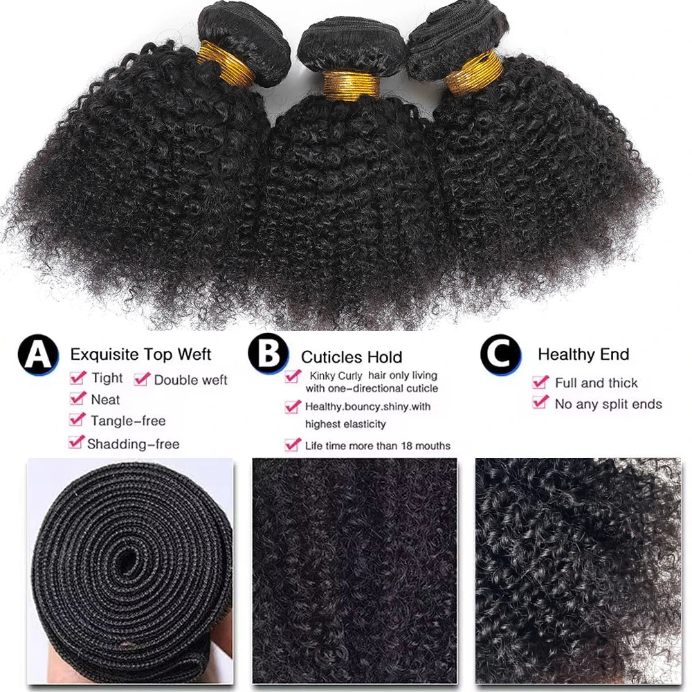 Pacotes de cabelo humano afro indiano cru, cacheado, crespo, 4B e 4C, natural, virgem, cacheado, 100% cabelo humano macio, trama de extensão capilar