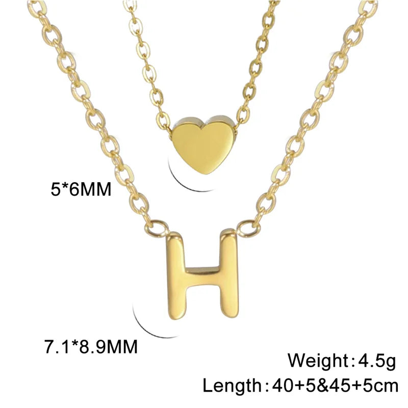 Fashion Tiny Heart Initial Necklace Gold Silver Color Multilayer Letter Choker Necklace For Women Charm Pendant Jewelry Gift