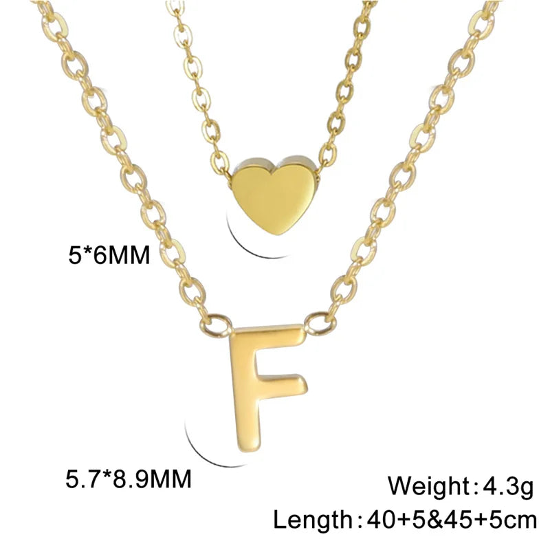 Fashion Tiny Heart Initial Necklace Gold Silver Color Multilayer Letter Choker Necklace For Women Charm Pendant Jewelry Gift