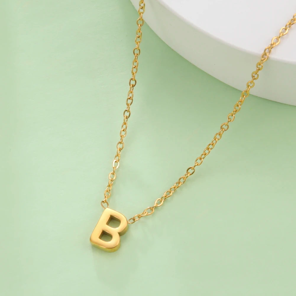 Skyrim Stainless Steel A-Z Initial Letter Necklace for Women Trend Minimalist Alphabet Choker Neck Chain Jewelry Birthday Gift