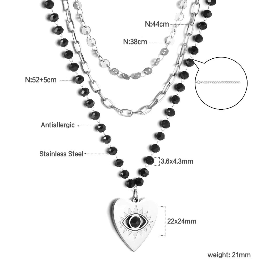 LUXUSTEEL New Stainless Steel Heart Pendant Necklace for Women Girls Temperament CZ Crystal Charm Choker Fashion Jewelry Gifts