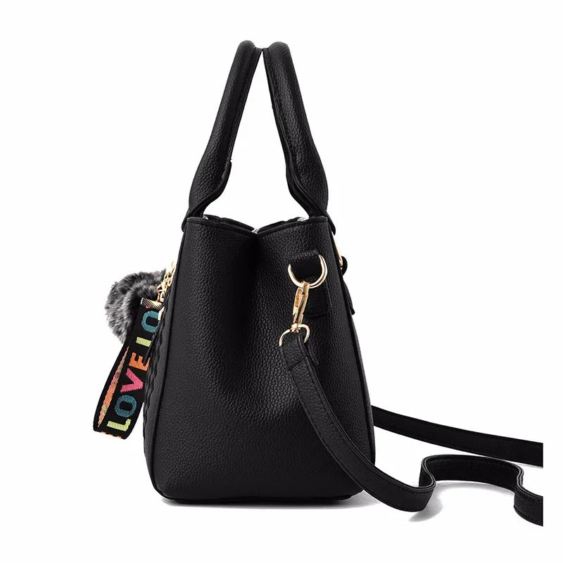 1PCS handbag Embroidery Messenger Bags Women Leather Handbags Bags for Women Sac a Main Ladies hair ball Hand Bag