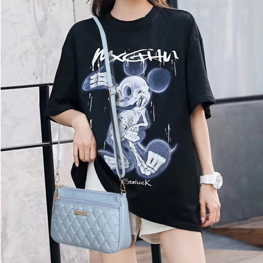 Fashion PU Leather Zipper New Fashion Shoulder Bag Crossbody Bags Women Embroidery Thread Small Purse and Handbags Ladies Bag