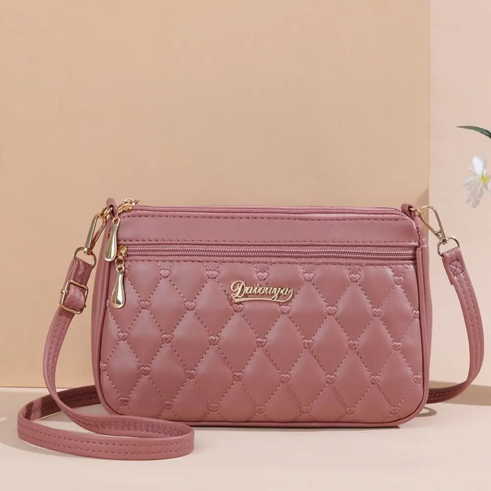 Fashion PU Leather Zipper New Fashion Shoulder Bag Crossbody Bags Women Embroidery Thread Small Purse and Handbags Ladies Bag