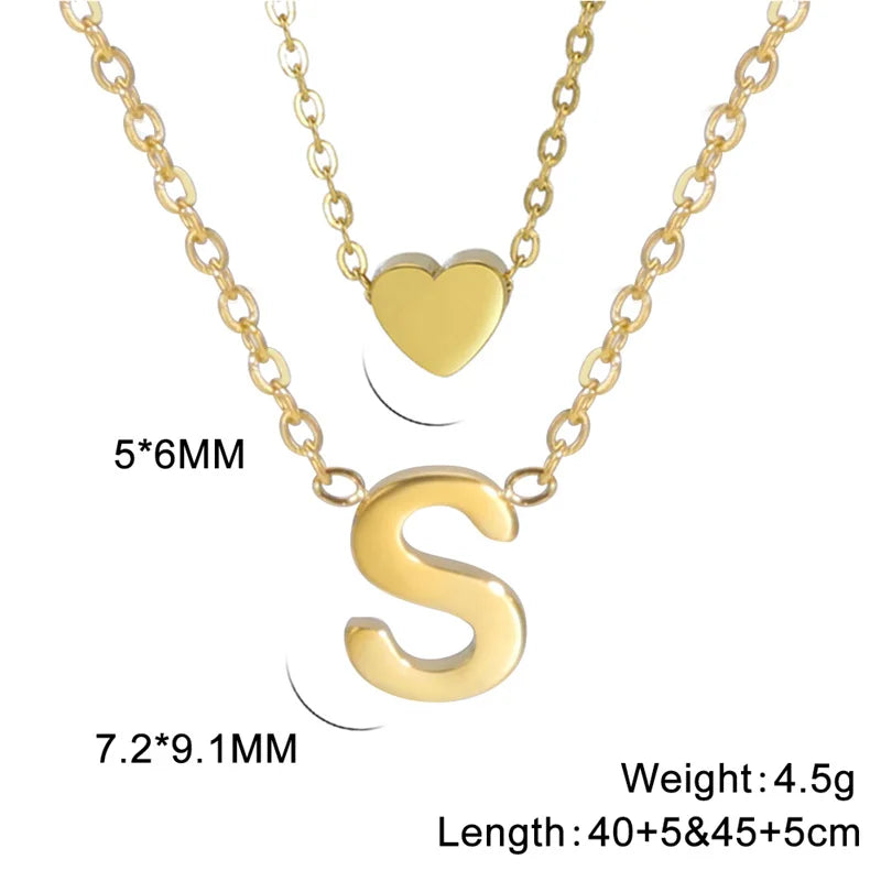 Fashion Tiny Heart Initial Necklace Gold Silver Color Multilayer Letter Choker Necklace For Women Charm Pendant Jewelry Gift