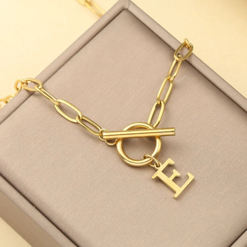 stainless steel Initial Necklace Gold Color Cut Letters Single Name Choker Necklace For Women Pendant Jewelry Gift dropshipping