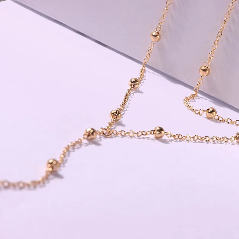 New Gold Color Lariat Layering Necklace for Women Double Laryered Long Chain Drop Pendant Choker Necklaces Fashion Gifts