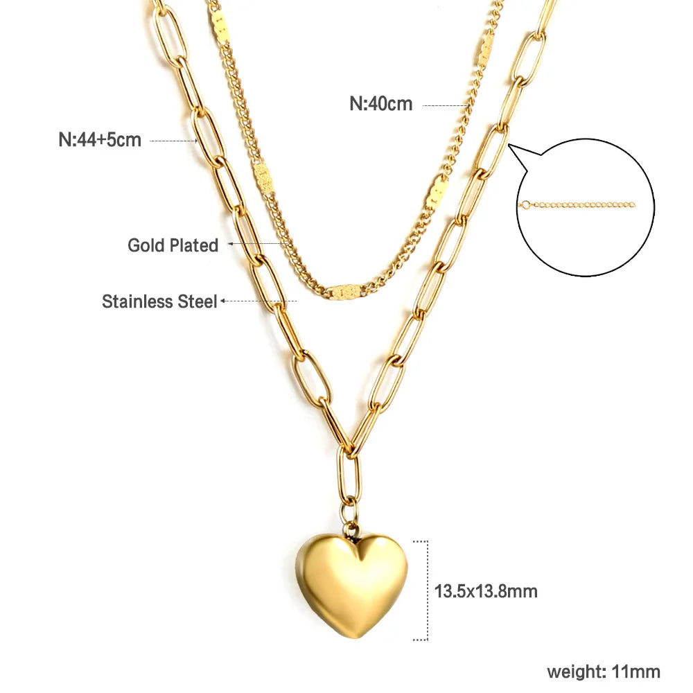 LUXUSTEEL New Stainless Steel Heart Pendant Necklace for Women Girls Temperament CZ Crystal Charm Choker Fashion Jewelry Gifts