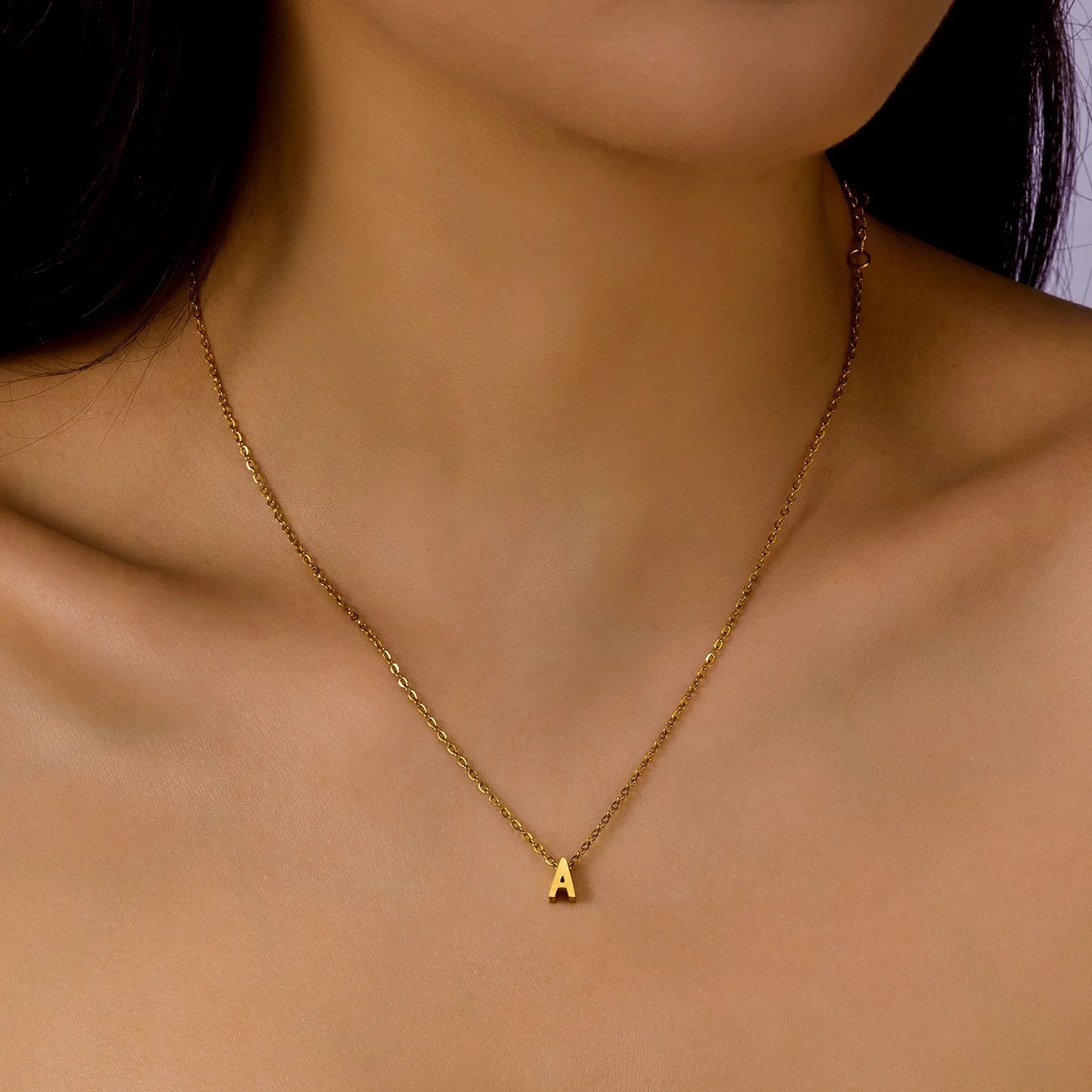 Fashion A-Z 26 Letters Pendant Initial Necklace for Women Girls Punk Single Name Choker Stainless Steel Neck Chain Jewelry Gifts