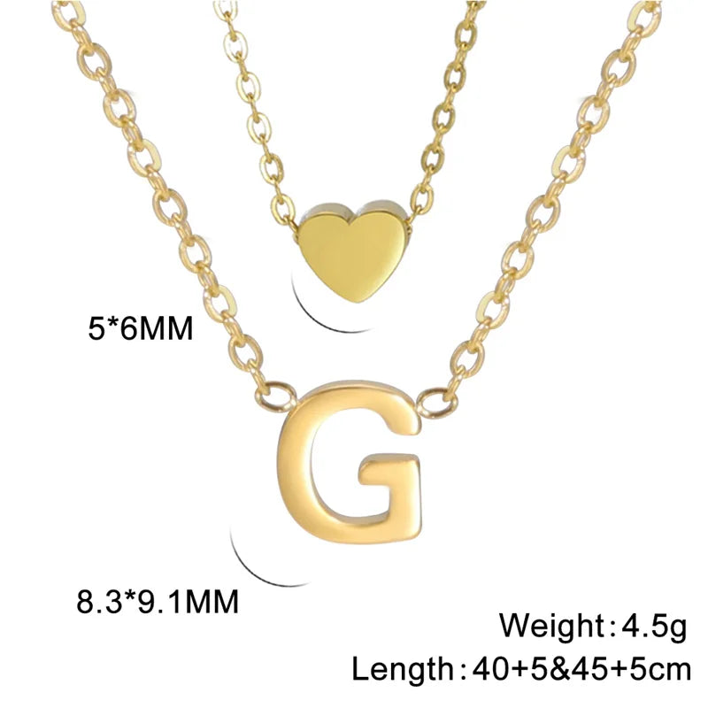 Fashion Tiny Heart Initial Necklace Gold Silver Color Multilayer Letter Choker Necklace For Women Charm Pendant Jewelry Gift