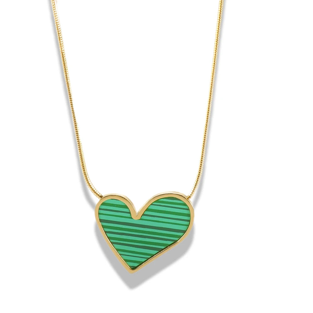 New Ins Simple Green Heart Pendant Love Necklace Beads Chain Titanium Steel Rice Necklace for Women Girls Trendy Party Jewelry