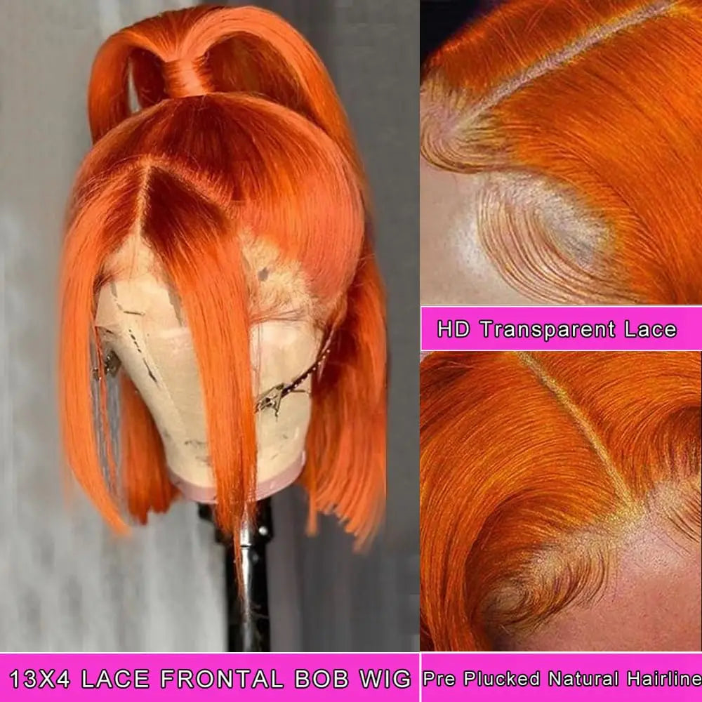 Short Highlight 4/30 350 Ginger Bob Wig Colored Lace Front Human Hair Wigs For Women 13x4 Bone Straight Lace Frontal Wig