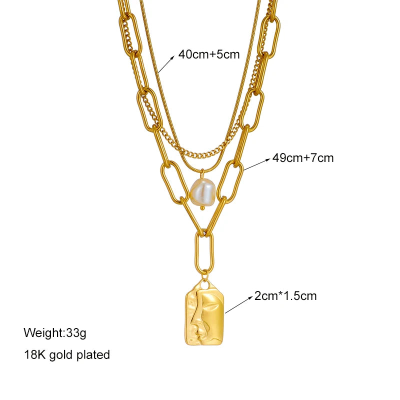 DIEYURO 316L Stainless Steel Gold Color Heart Pearl Pendant Necklace For Women Punk Street Rustproof Neck Jewelry Party Gift