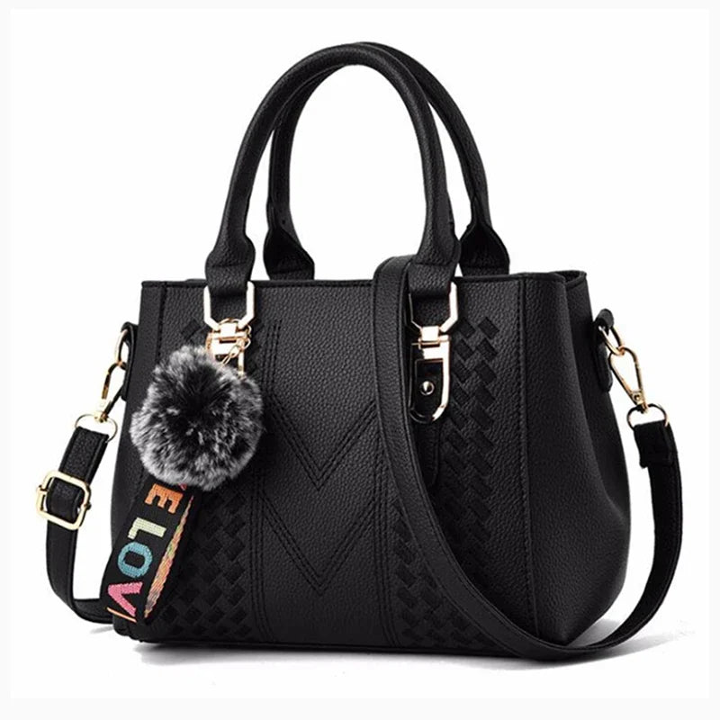 1PCS handbag Embroidery Messenger Bags Women Leather Handbags Bags for Women Sac a Main Ladies hair ball Hand Bag