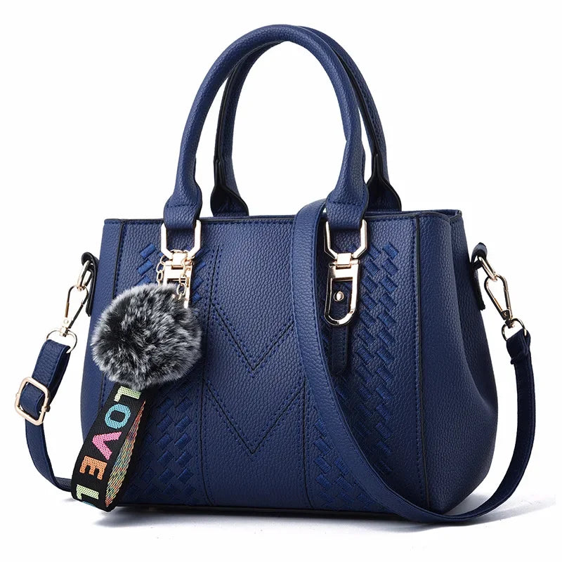 1PCS handbag Embroidery Messenger Bags Women Leather Handbags Bags for Women Sac a Main Ladies hair ball Hand Bag
