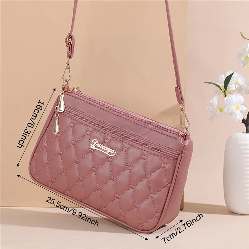 Women Embroidery Thread Small Purse and Handbag Fashion Large Capacity PU Leather Crossbody Bags Zipper New Fashion Shoulder Bag