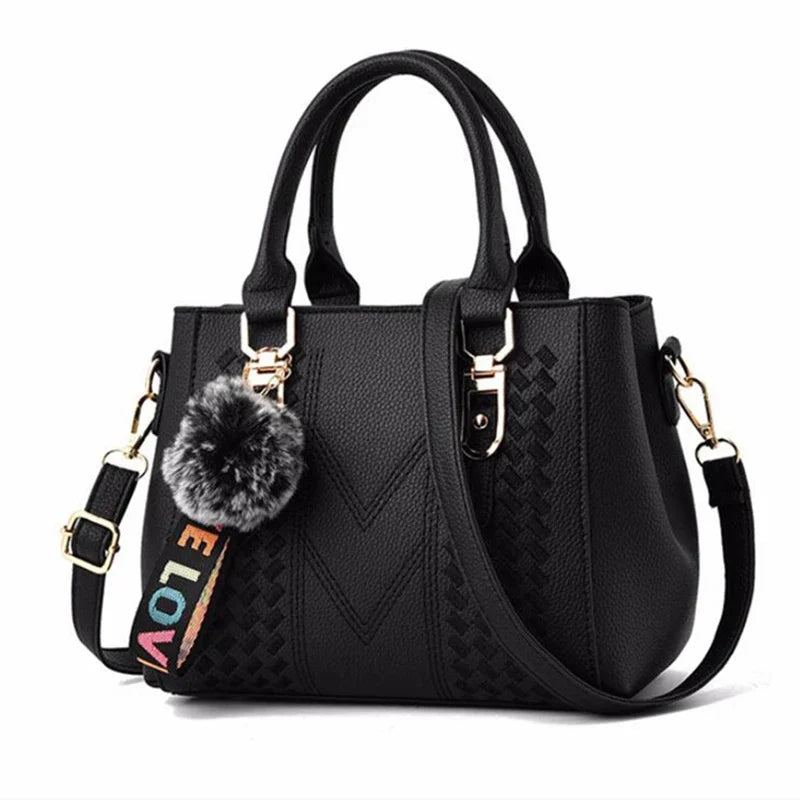 1PCS handbag Embroidery Messenger Bags Women Leather Handbags Bags for Women Sac a Main Ladies hair ball Hand Bag