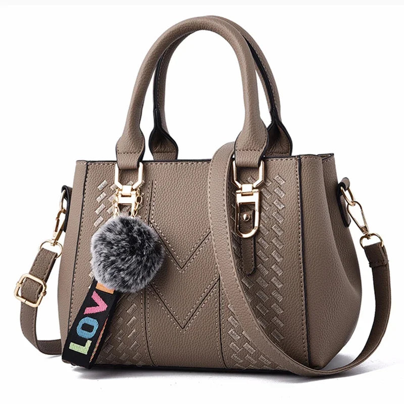 1PCS handbag Embroidery Messenger Bags Women Leather Handbags Bags for Women Sac a Main Ladies hair ball Hand Bag
