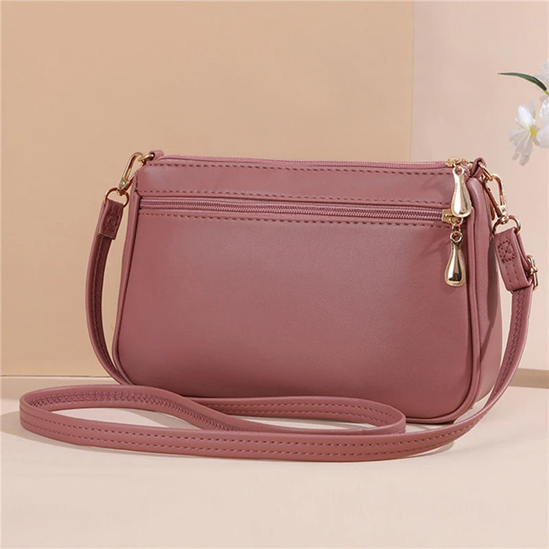 Women Embroidery Thread Small Purse and Handbag Fashion Large Capacity PU Leather Crossbody Bags Zipper New Fashion Shoulder Bag