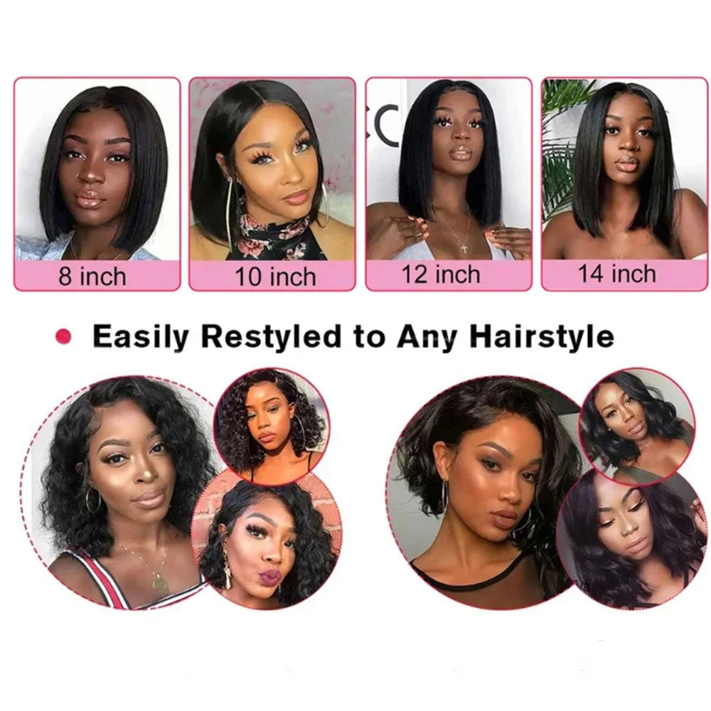 Straight Short Bob Wigs Human Hair 13x4 HD Lace Frontal Human Hair Wigs Glueless Bob wig 4x4 Lace Closure Wigs For Women 180%
